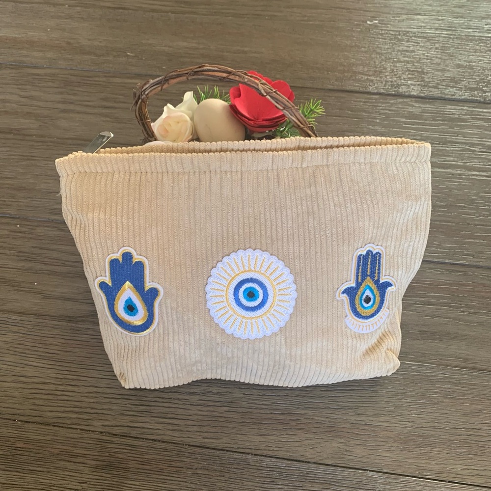 Corduroy Zip Pouch with Eye Patches 2 available specify color grey or off white - Picture 8 of 8